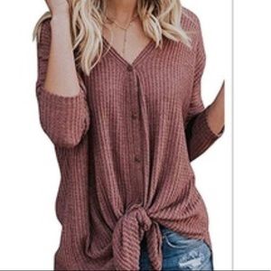 Long Sleeve V-neck Knitted Button Down Shirt